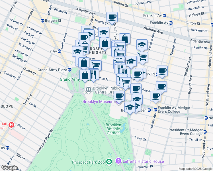 map of restaurants, bars, coffee shops, grocery stores, and more near 388 Saint Johns Place in Brooklyn