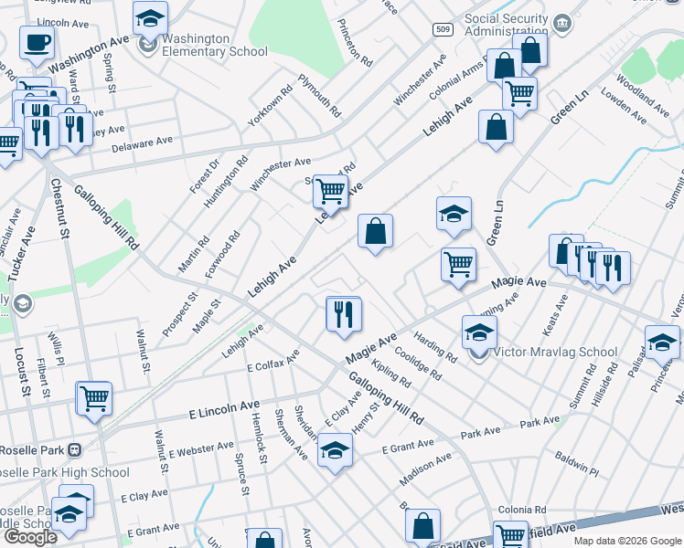 map of restaurants, bars, coffee shops, grocery stores, and more near 1255 Magie Avenue in Union