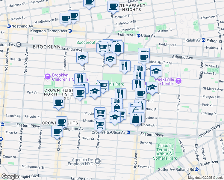 map of restaurants, bars, coffee shops, grocery stores, and more near 1251 Prospect Place in Brooklyn