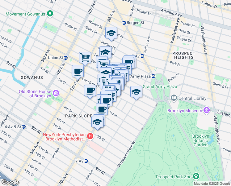 map of restaurants, bars, coffee shops, grocery stores, and more near 729 Carroll Street in Brooklyn