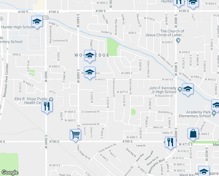 map of restaurants, bars, coffee shops, grocery stores, and more near 4433 South Woodgrove Drive in West Valley City