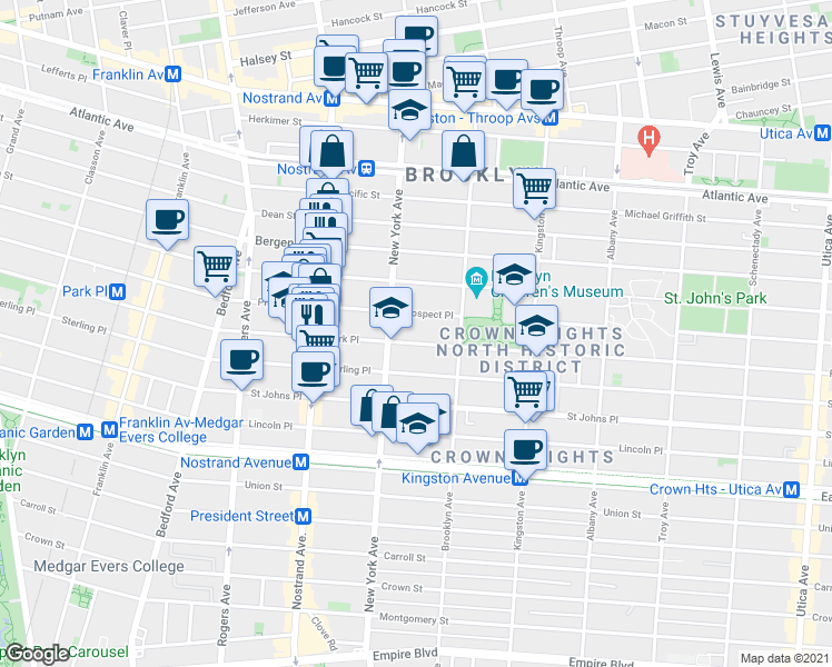 map of restaurants, bars, coffee shops, grocery stores, and more near 886 Prospect Place in Brooklyn