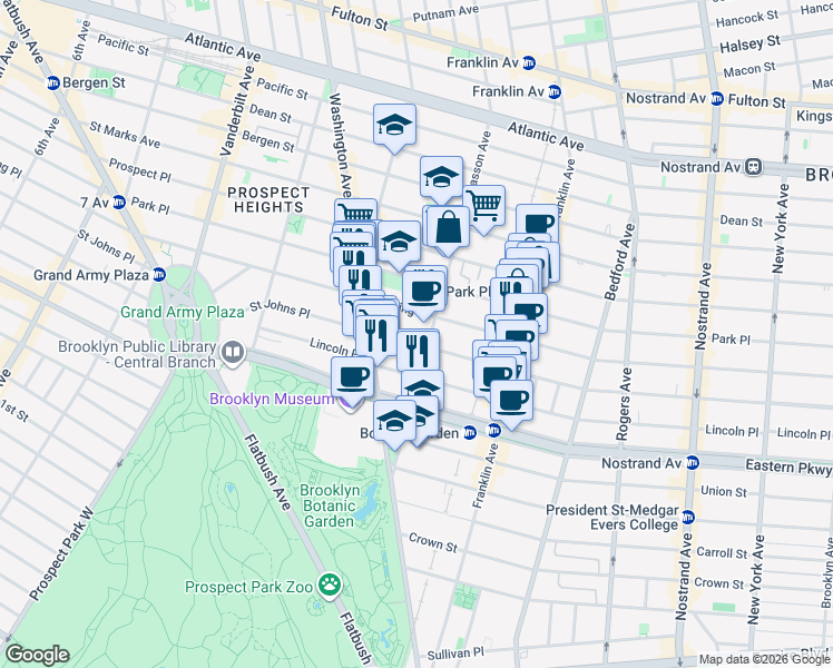 map of restaurants, bars, coffee shops, grocery stores, and more near 760 Classon Avenue in Brooklyn