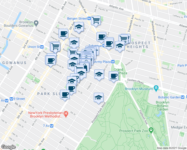 map of restaurants, bars, coffee shops, grocery stores, and more near 891 Union Street in Brooklyn
