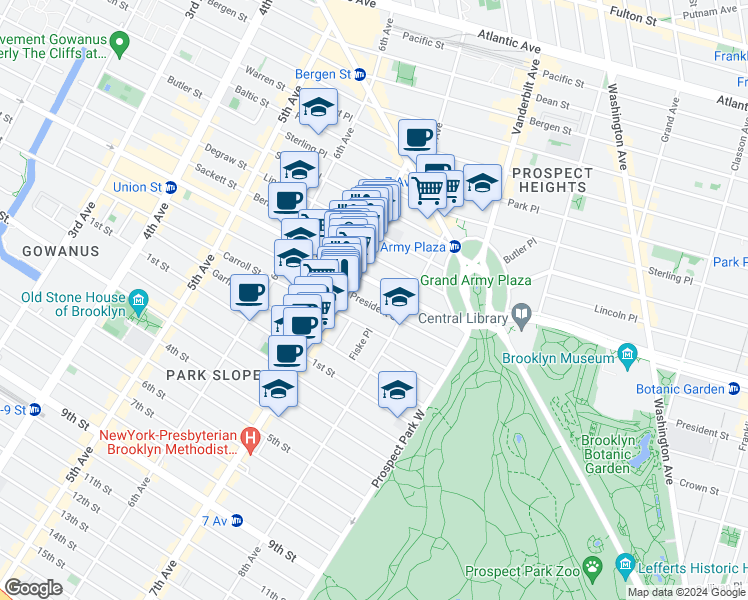 map of restaurants, bars, coffee shops, grocery stores, and more near 891 Union Street in Brooklyn