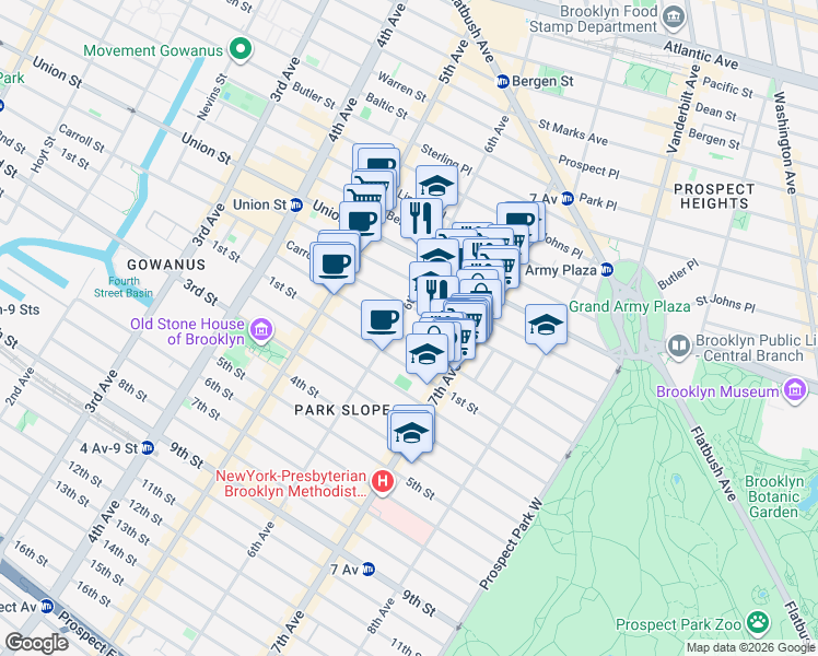 map of restaurants, bars, coffee shops, grocery stores, and more near 710 Carroll Street in Brooklyn
