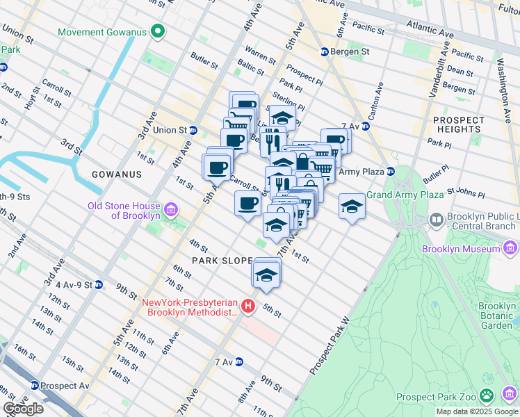 map of restaurants, bars, coffee shops, grocery stores, and more near 710 Carroll Street in Brooklyn