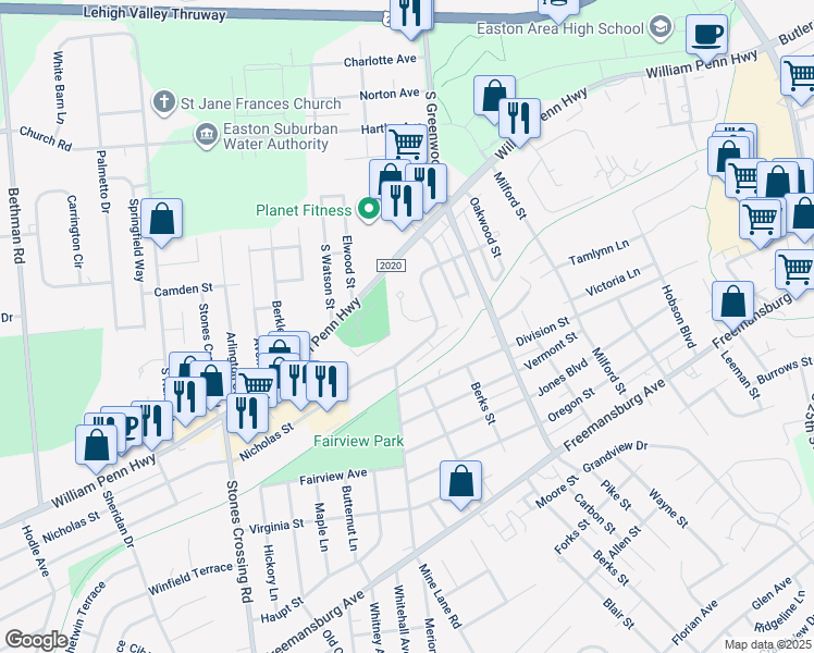 map of restaurants, bars, coffee shops, grocery stores, and more near 12 Rosemont Court in Easton