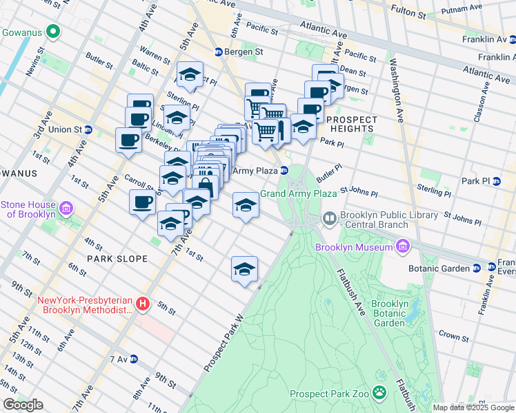 map of restaurants, bars, coffee shops, grocery stores, and more near 71 8th Avenue in Brooklyn