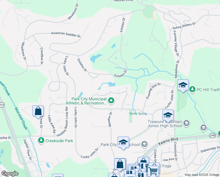 map of restaurants, bars, coffee shops, grocery stores, and more near 82 Yamaha Court in Park City