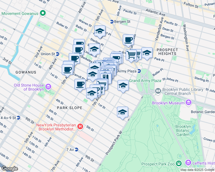 map of restaurants, bars, coffee shops, grocery stores, and more near 109 7th Avenue in Brooklyn