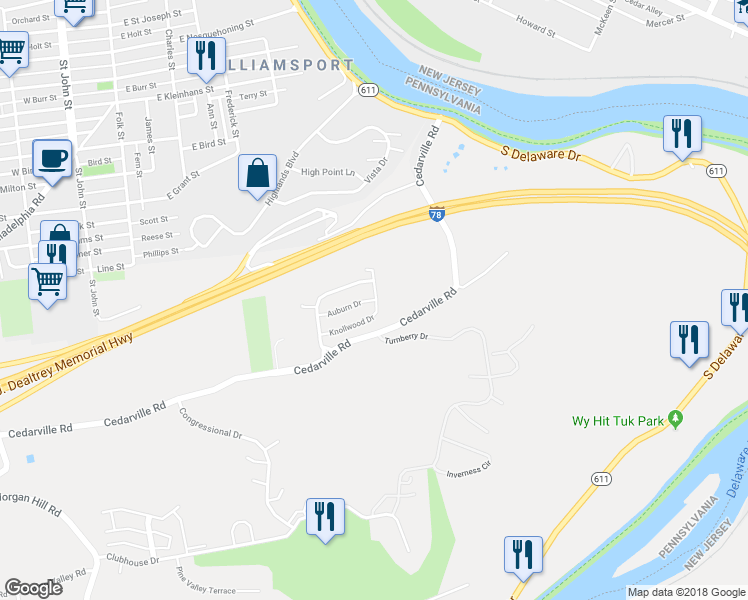 map of restaurants, bars, coffee shops, grocery stores, and more near 280 Auburn Drive in Easton