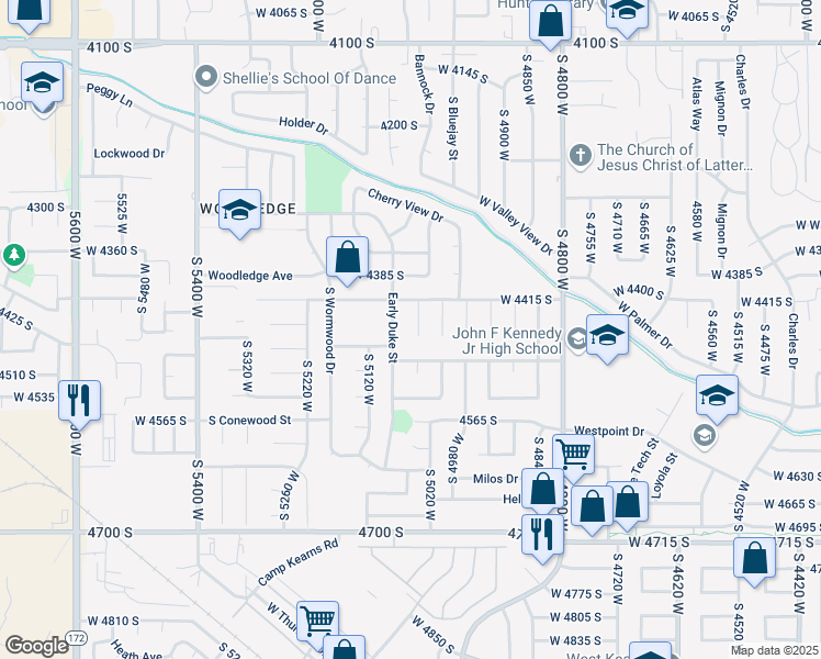 map of restaurants, bars, coffee shops, grocery stores, and more near 4452 South Red Cherry Circle in West Valley City