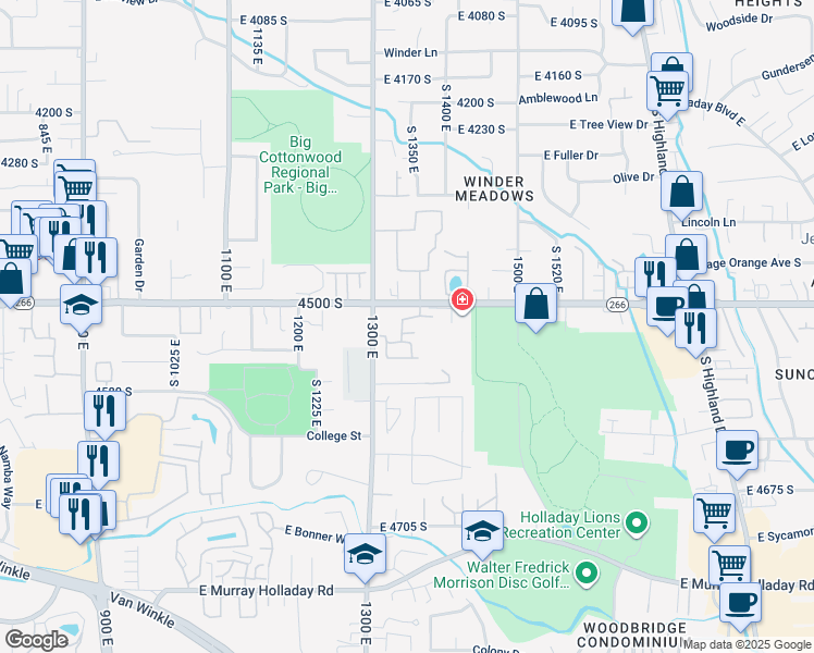map of restaurants, bars, coffee shops, grocery stores, and more near in Millcreek