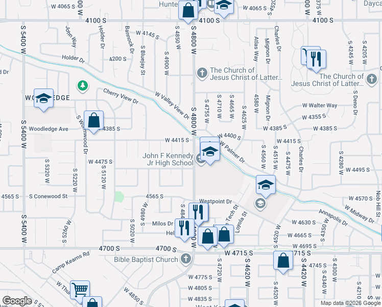 map of restaurants, bars, coffee shops, grocery stores, and more near 4439 South 4840 West in West Valley City