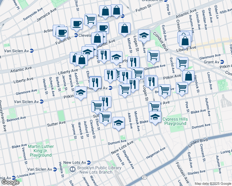 map of restaurants, bars, coffee shops, grocery stores, and more near 189 Berriman Street in Brooklyn