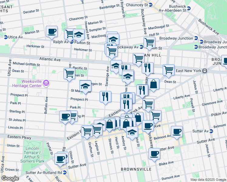 map of restaurants, bars, coffee shops, grocery stores, and more near 1976 Bergen Street in Brooklyn