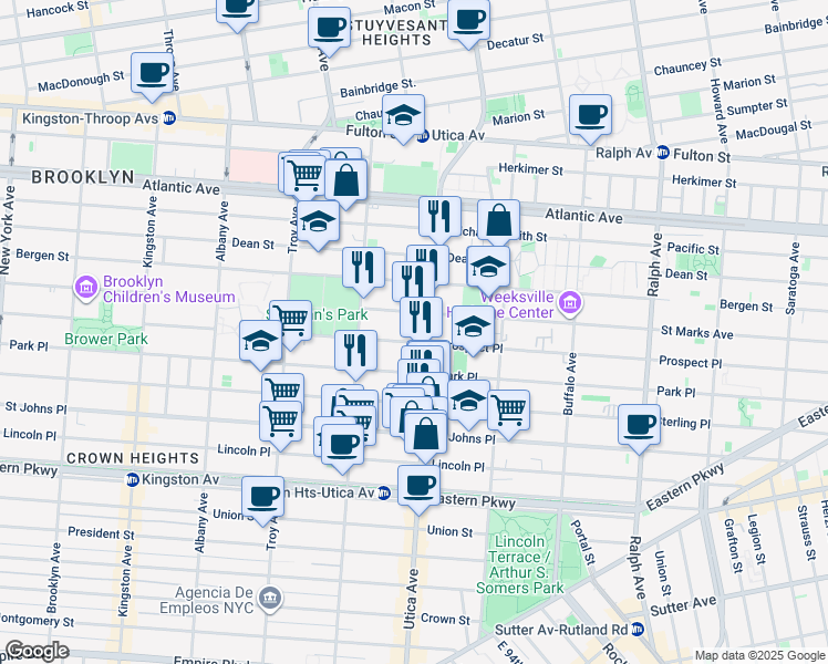 map of restaurants, bars, coffee shops, grocery stores, and more near 1152 Saint Marks Avenue in Brooklyn