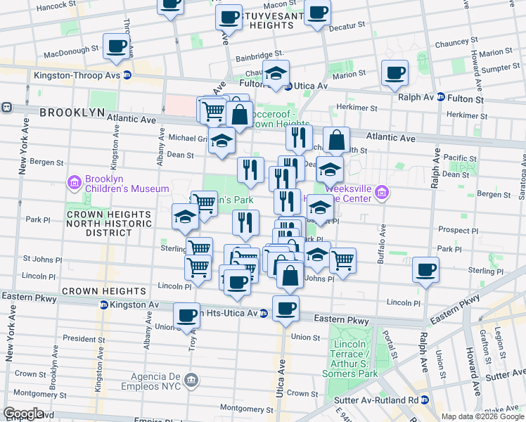 map of restaurants, bars, coffee shops, grocery stores, and more near 1152 Saint Marks Avenue in Brooklyn