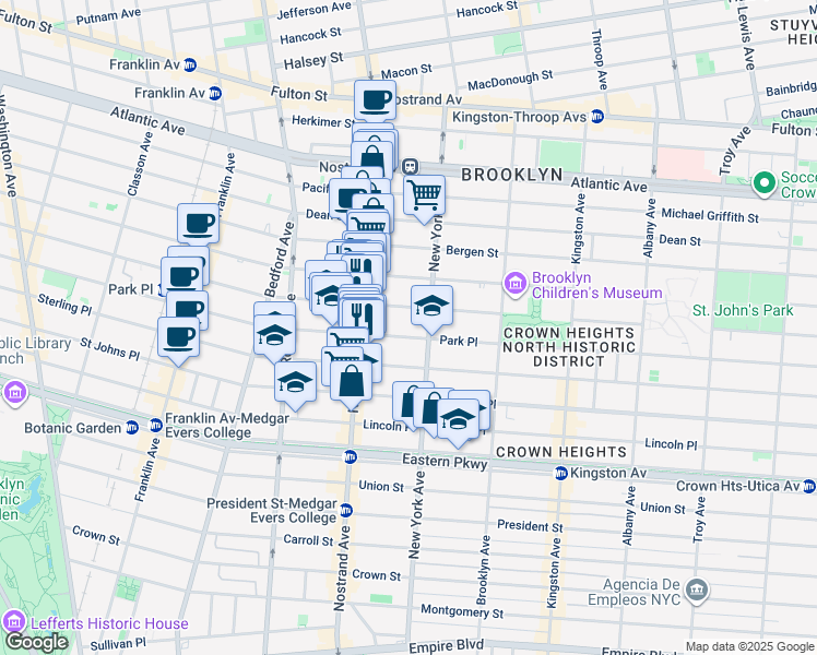 map of restaurants, bars, coffee shops, grocery stores, and more near 852 Prospect Place in Brooklyn