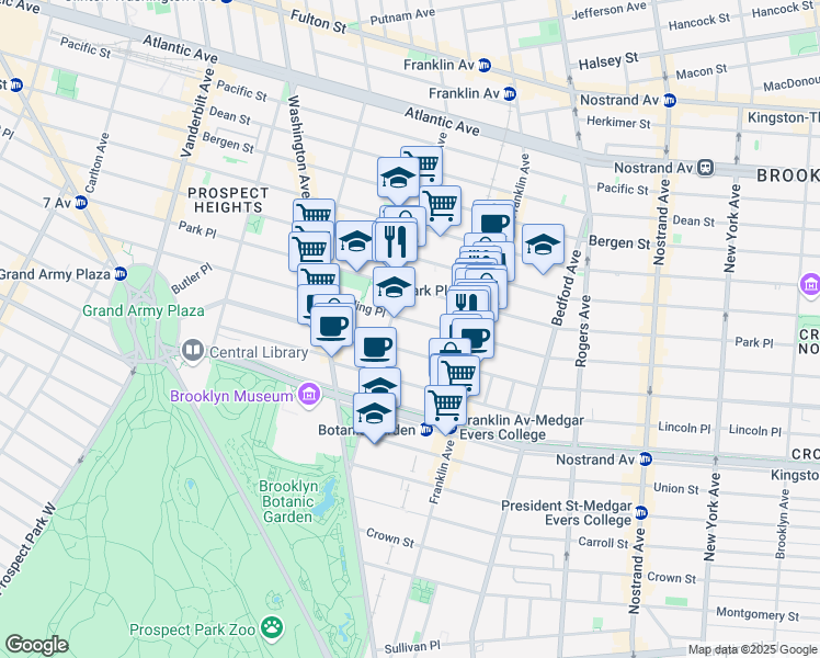 map of restaurants, bars, coffee shops, grocery stores, and more near 609 Sterling Place in Brooklyn