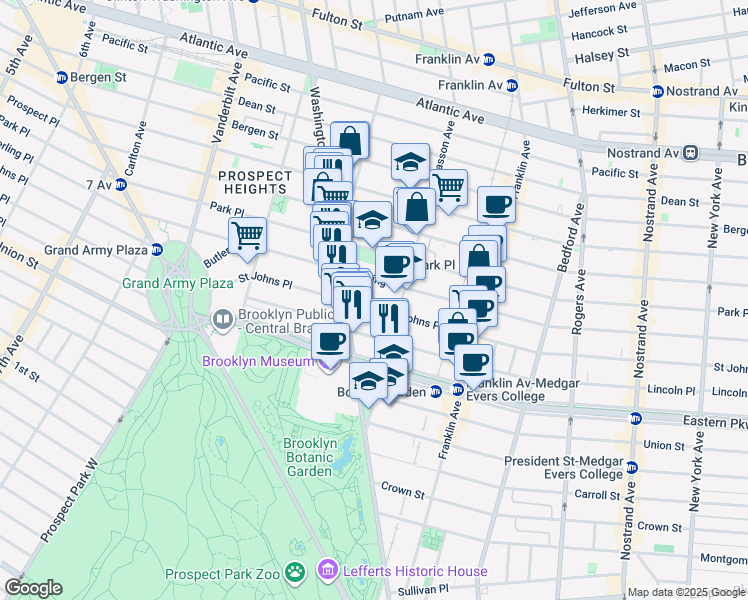 map of restaurants, bars, coffee shops, grocery stores, and more near 494 Sterling Place in Brooklyn