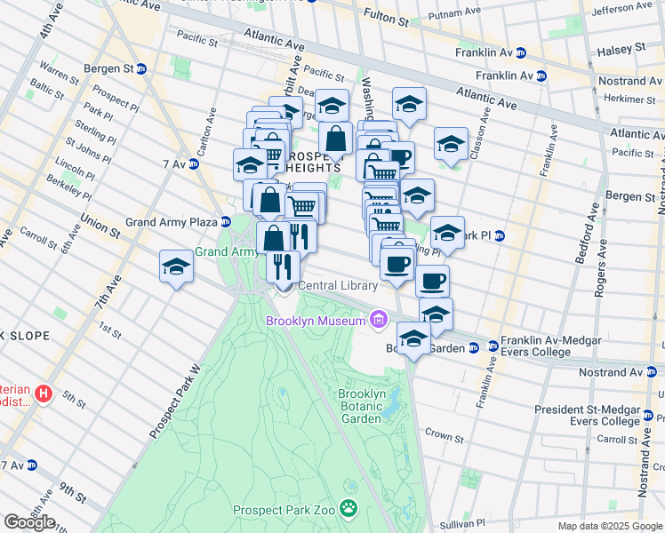 map of restaurants, bars, coffee shops, grocery stores, and more near in Brooklyn