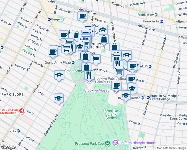 map of restaurants, bars, coffee shops, grocery stores, and more near 286 Saint Johns Place in Brooklyn