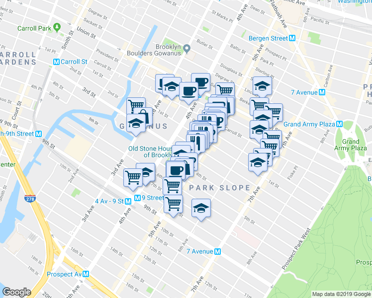 map of restaurants, bars, coffee shops, grocery stores, and more near 320 2nd Street in Brooklyn