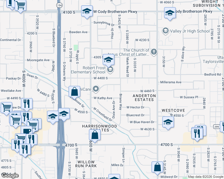 map of restaurants, bars, coffee shops, grocery stores, and more near 4452 South Renardo Place in Salt Lake City
