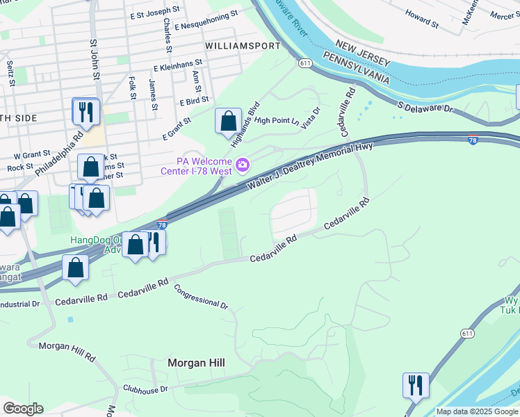 map of restaurants, bars, coffee shops, grocery stores, and more near 215 Cedar Park Boulevard in Easton