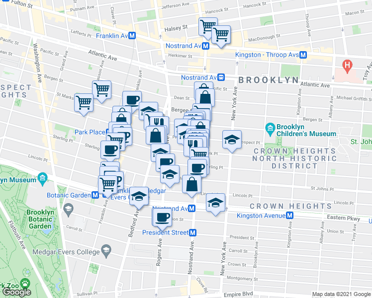 map of restaurants, bars, coffee shops, grocery stores, and more near 760 Prospect Place in Brooklyn