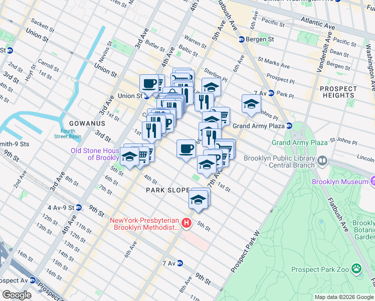 map of restaurants, bars, coffee shops, grocery stores, and more near 137 Garfield Place in Brooklyn