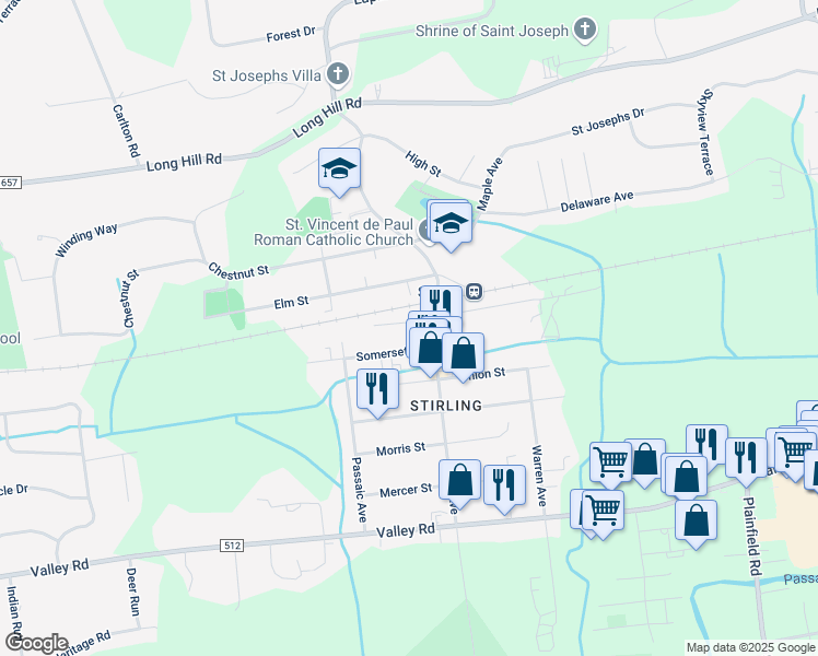 map of restaurants, bars, coffee shops, grocery stores, and more near 315 Railroad Avenue in Long Hill