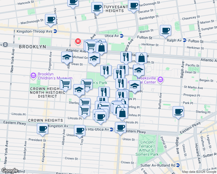 map of restaurants, bars, coffee shops, grocery stores, and more near 149 Schenectady Avenue in Brooklyn