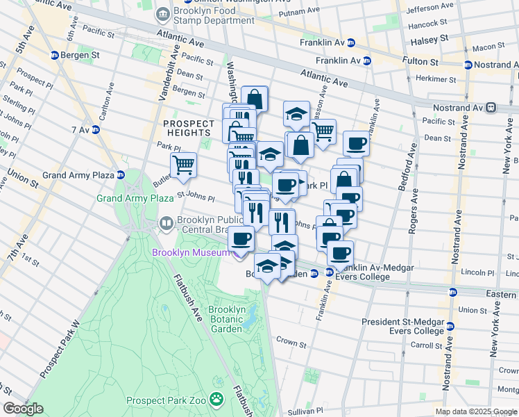 map of restaurants, bars, coffee shops, grocery stores, and more near 494 Sterling Place in Brooklyn
