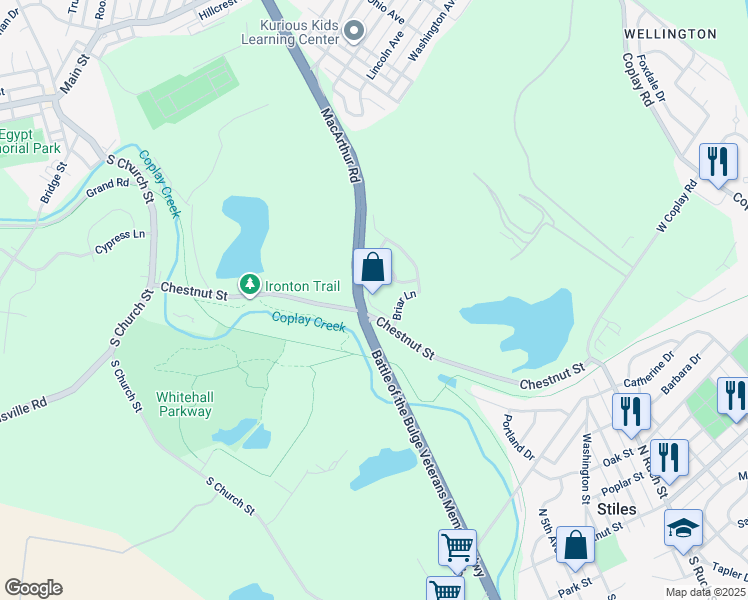 map of restaurants, bars, coffee shops, grocery stores, and more near 5001 Macarthur Road in Lehigh County
