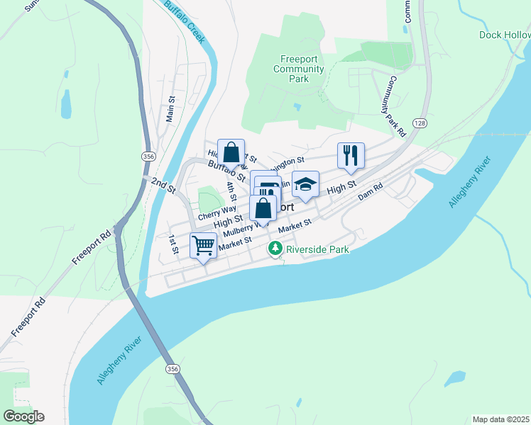 map of restaurants, bars, coffee shops, grocery stores, and more near 236 5th Street in Freeport