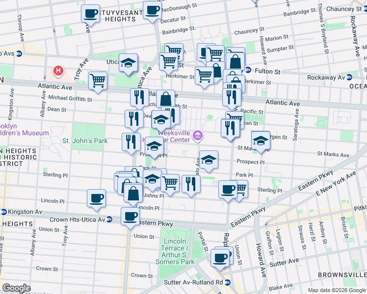 map of restaurants, bars, coffee shops, grocery stores, and more near 1292 Saint Marks Avenue in Brooklyn