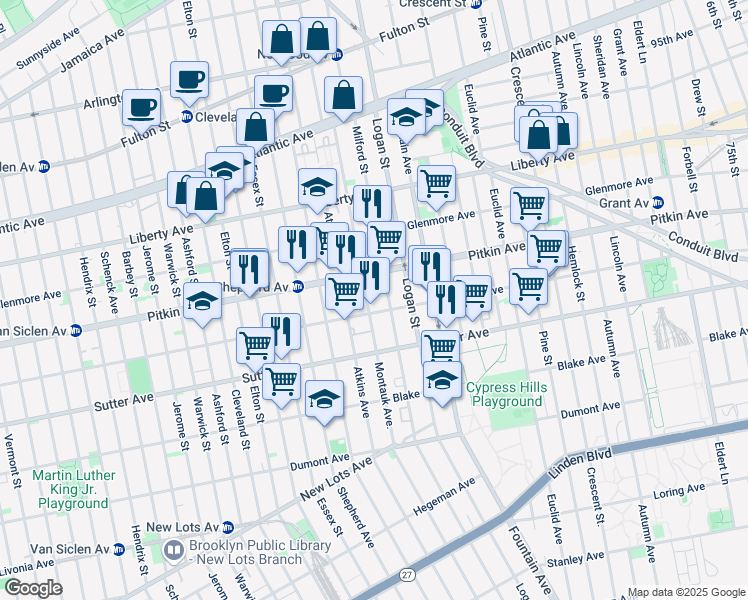 map of restaurants, bars, coffee shops, grocery stores, and more near in Brooklyn