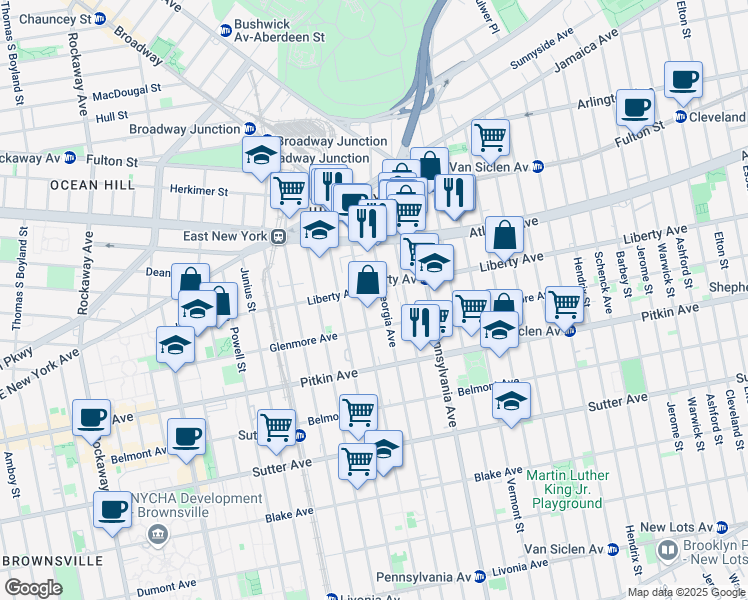 map of restaurants, bars, coffee shops, grocery stores, and more near 292 Liberty Avenue in Brooklyn