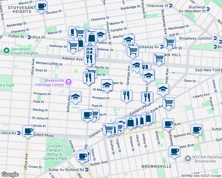 map of restaurants, bars, coffee shops, grocery stores, and more near 1894 Bergen Street in Brooklyn