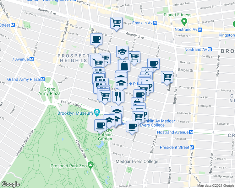 map of restaurants, bars, coffee shops, grocery stores, and more near 760 Classon Avenue in Brooklyn