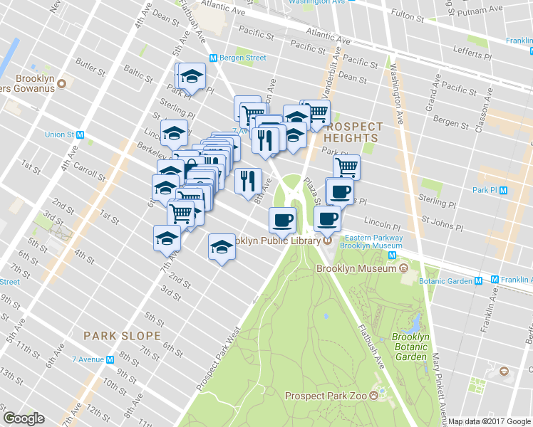 map of restaurants, bars, coffee shops, grocery stores, and more near 53 8th Avenue in Brooklyn