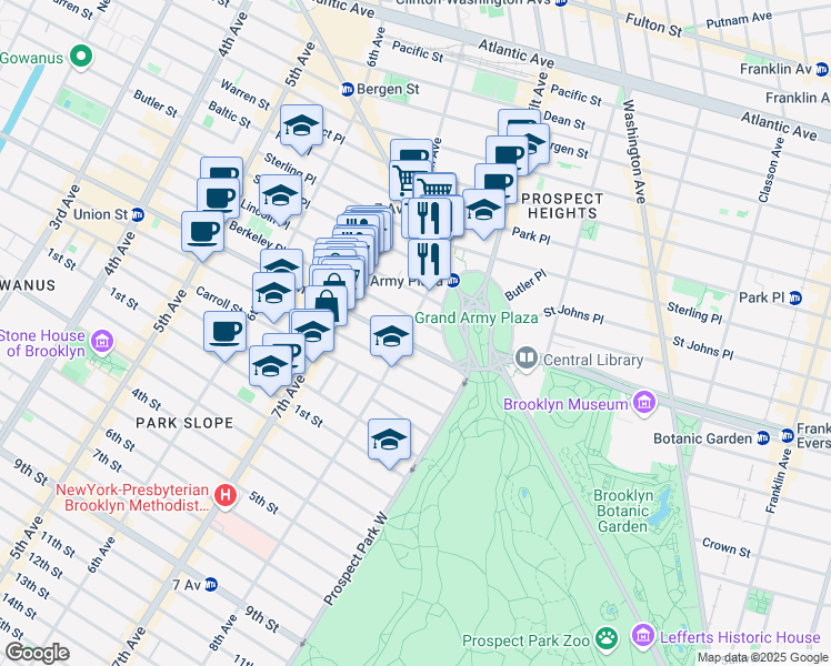 map of restaurants, bars, coffee shops, grocery stores, and more near 53 8th Avenue in Brooklyn
