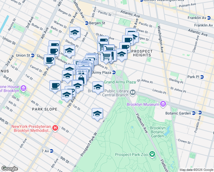 map of restaurants, bars, coffee shops, grocery stores, and more near 53 8th Avenue in Brooklyn