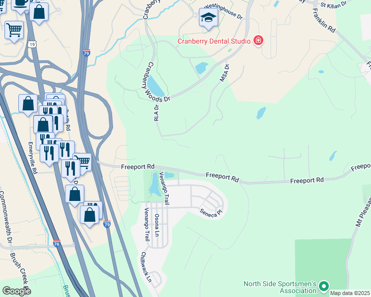 map of restaurants, bars, coffee shops, grocery stores, and more near 850 Cranberry Woods Drive in Cranberry Township