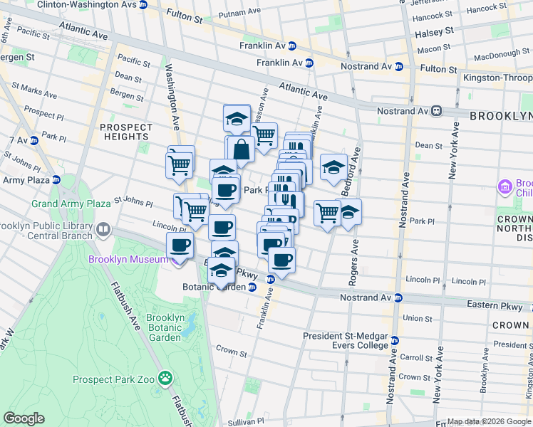 map of restaurants, bars, coffee shops, grocery stores, and more near 609 Sterling Place in Brooklyn