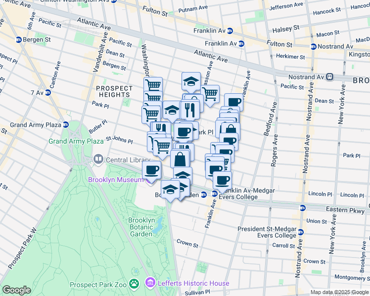 map of restaurants, bars, coffee shops, grocery stores, and more near 764 Classon Avenue in Brooklyn