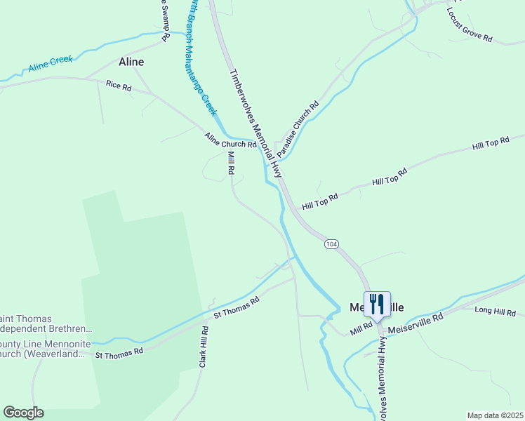 map of restaurants, bars, coffee shops, grocery stores, and more near 4161 Route 104 in Mount Pleasant Mills